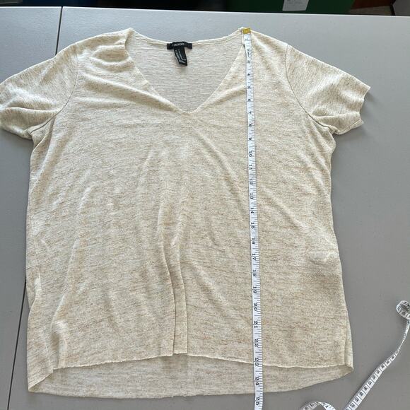 Forever 21 Short Sleeve Raw Hem V-Neck T-Shirt Top Heathered Tan Women's Size M - Picture 7 of 9